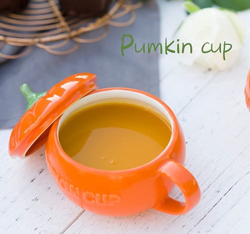 Eplze YBK Tech Cute Pumpkin Cup, Ceramic Coffee Mug, Tea Cup with Lid (8.5oz) - Image 1
